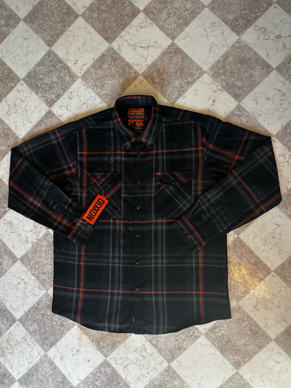 Dixxon Flannel Co Fox Navy Blue Orange Plaid Men's Button-Up Shirt 2X Tall XXL